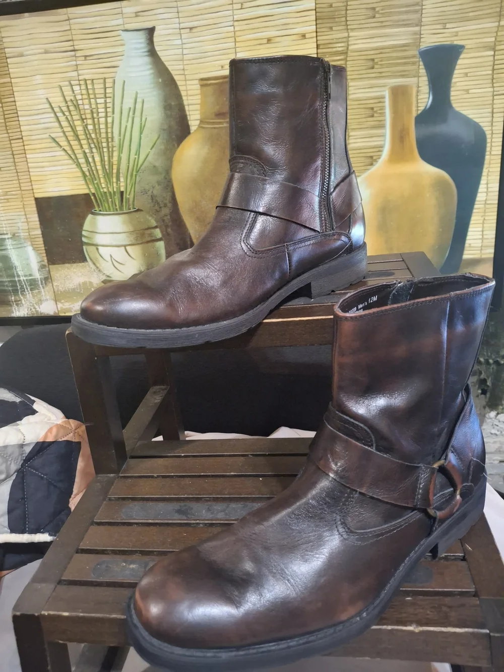 Chaps Brown Leather Harness Ankle Boots